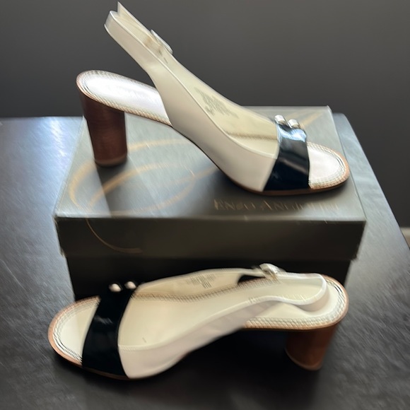Enzo Angiolini Shoes - Enzo Angiolini White/Black Leather Open Toe Shoe.